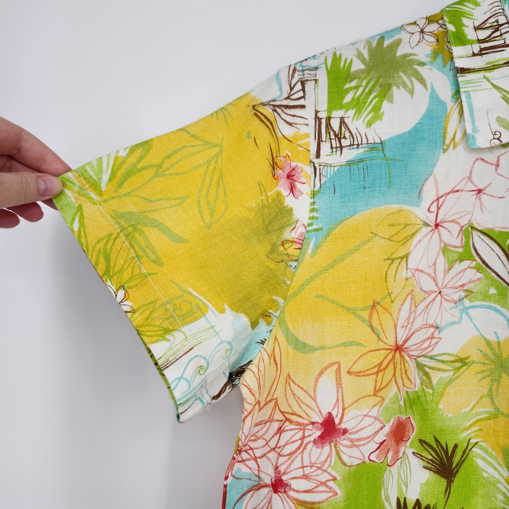 Hot Cotton Petite Womens 2 Piece Linen Blend Set Small S Beachy Tropical‎ Resort - Picture 11 of 13